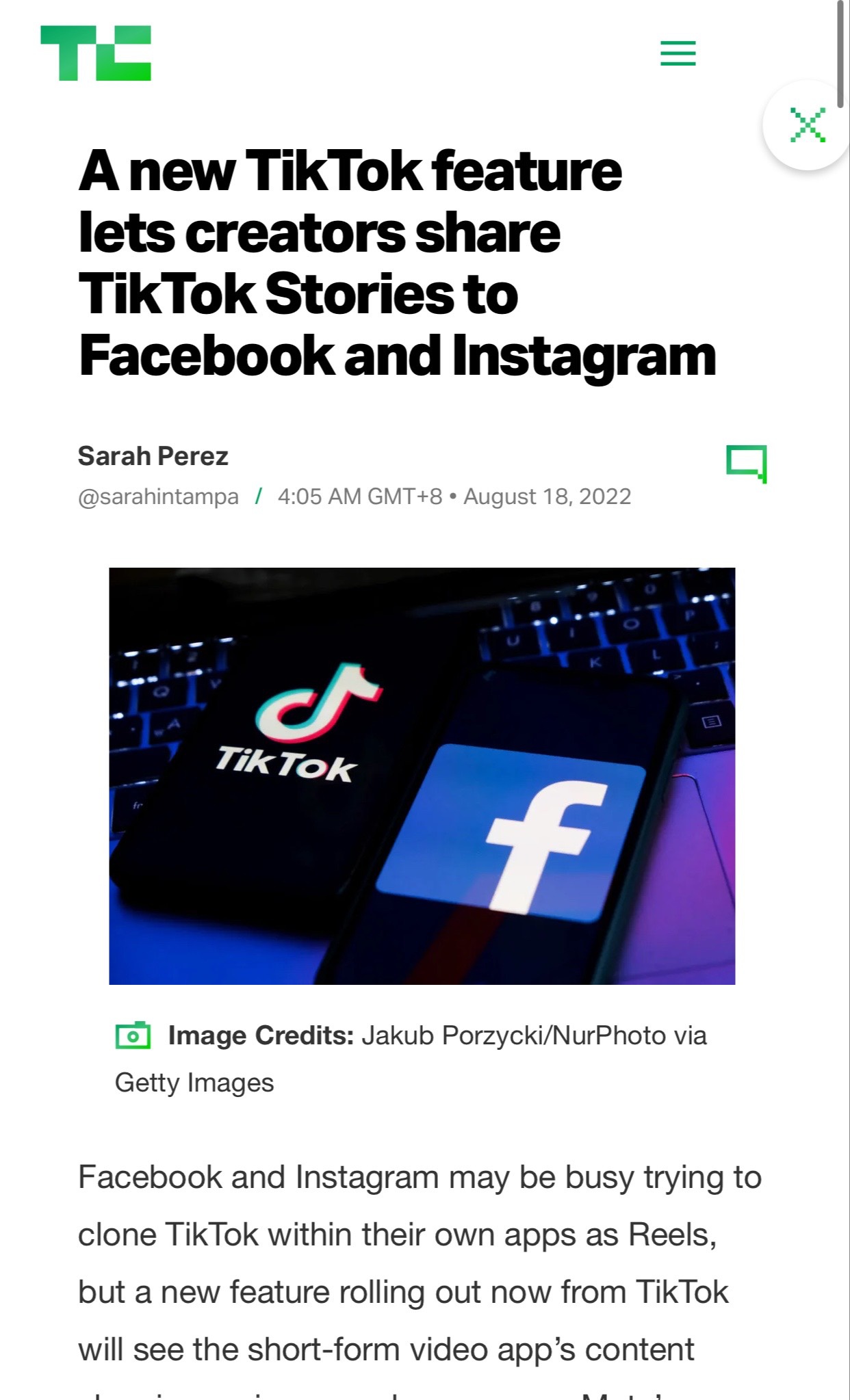 TikTok將推出新功能 用戶可將內容分享到Facebook等主流社交媒體平臺
