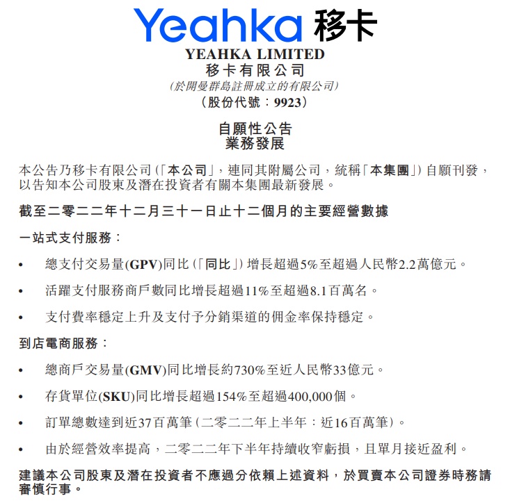 移卡：2022年到店電商服務(wù)GMV達(dá)33億元