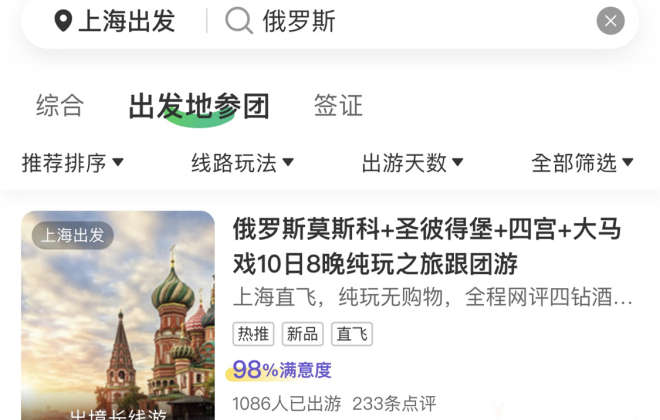同程旅行：俄羅斯旅游產品關注度較高，已有線路滿員