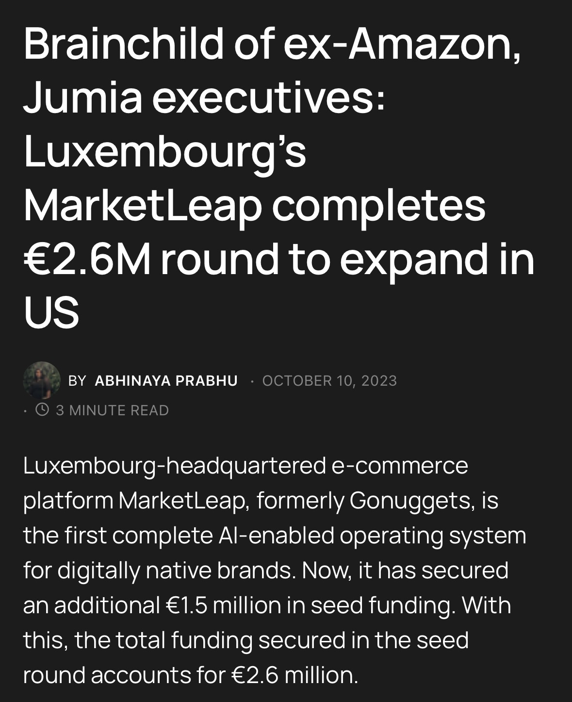 歐洲電商平臺MarketLeap完成260萬歐元種子輪融資
