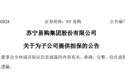 蘇寧易購：為廣東蘇寧易購提供最高額度為9億元擔(dān)保