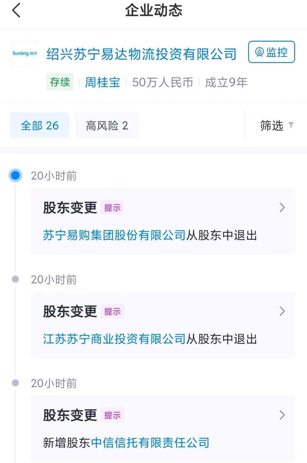 蘇寧易購等向中信信托轉讓紹興蘇寧易達100%股權