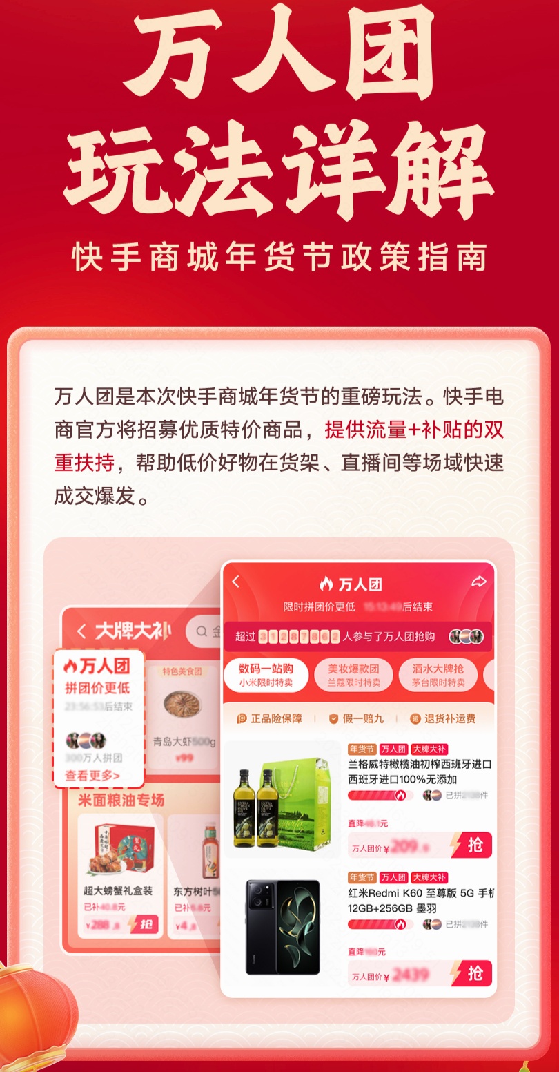 快手電商2024年貨節(jié)推出“萬人團(tuán)”玩法，流量補(bǔ)貼加持低價(jià)好物開年爆發(fā)