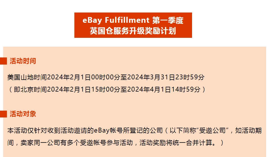 eBay Fulfillment推出24年一季度英國倉獎(jiǎng)勵(lì)計(jì)劃